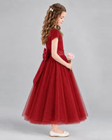 Burgundy A-line Flower Girl Dresses Side