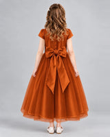 Burnt Orange A-line Flower Girl Dresses Back