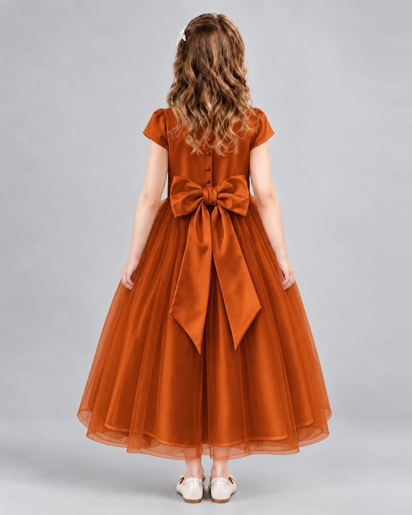 Burnt Orange A-line Flower Girl Dresses Back