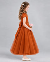 Burnt Orange A-line Flower Girl Dresses Side