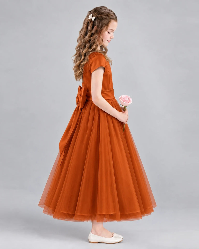 Burnt Orange A-line Flower Girl Dresses Side