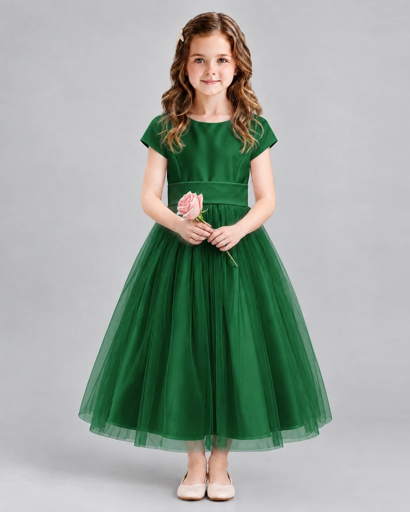 Dark Green A-line Flower Girl Dresses Front