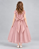 Blush Pink A-line Flower Girl Dresses Back