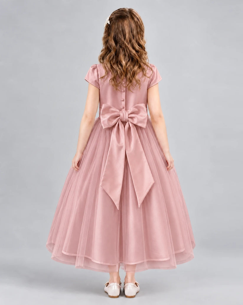 Blush Pink A-line Flower Girl Dresses Back