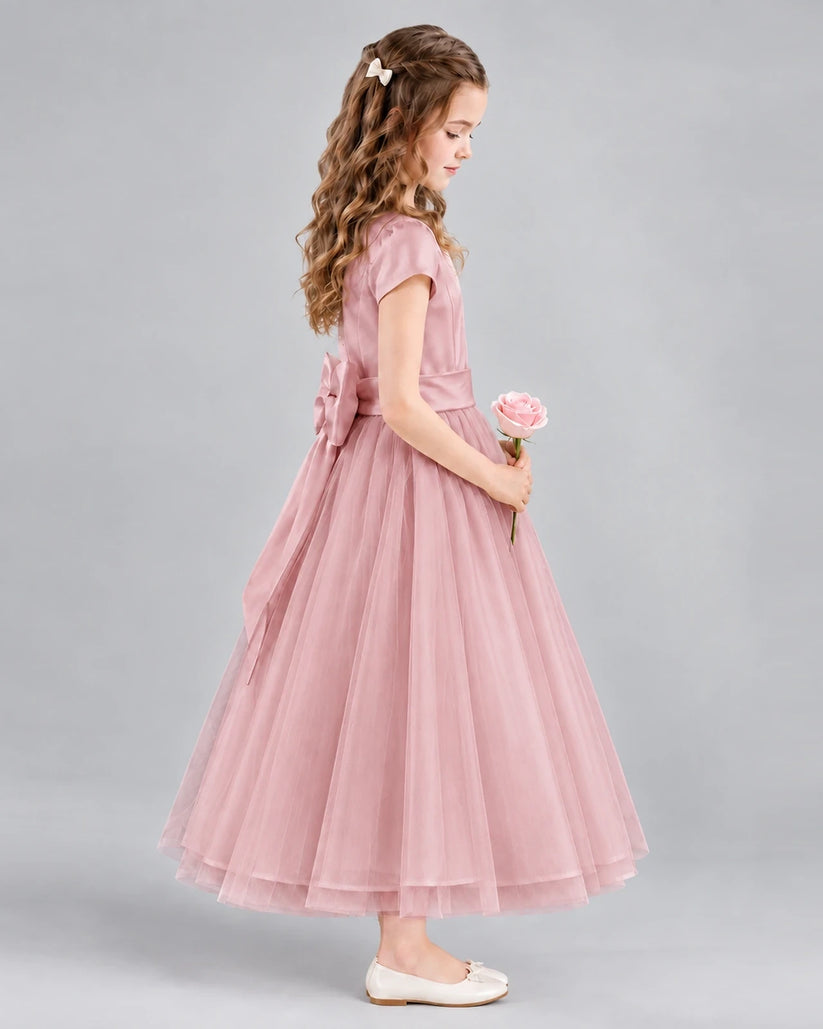 Blush Pink A-line Flower Girl Dresses Side
