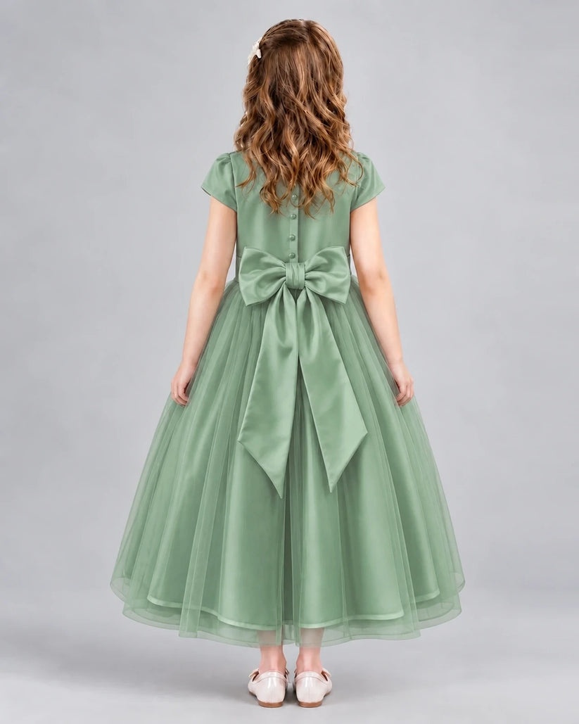 Eucalyptus A-line Flower Girl Dresses Back