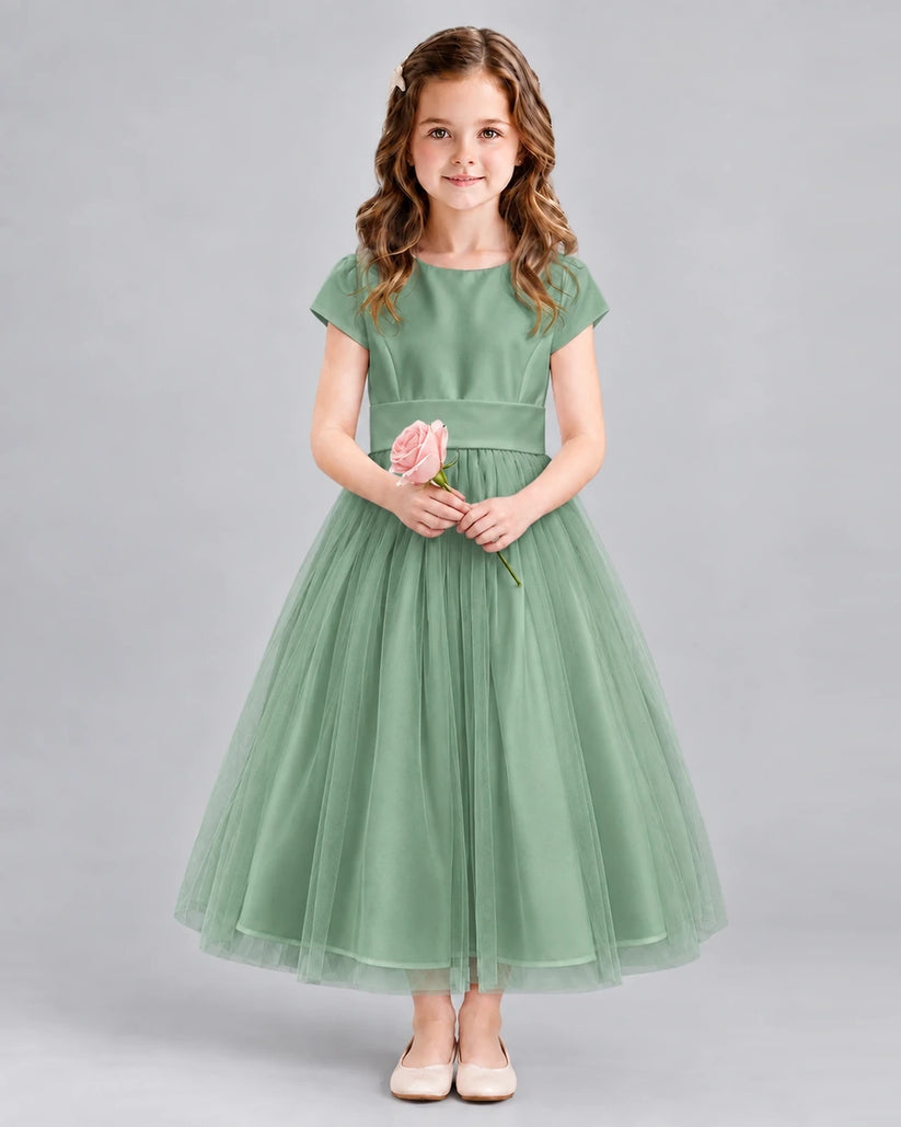 Eucalyptus A-line Flower Girl Dresses Front