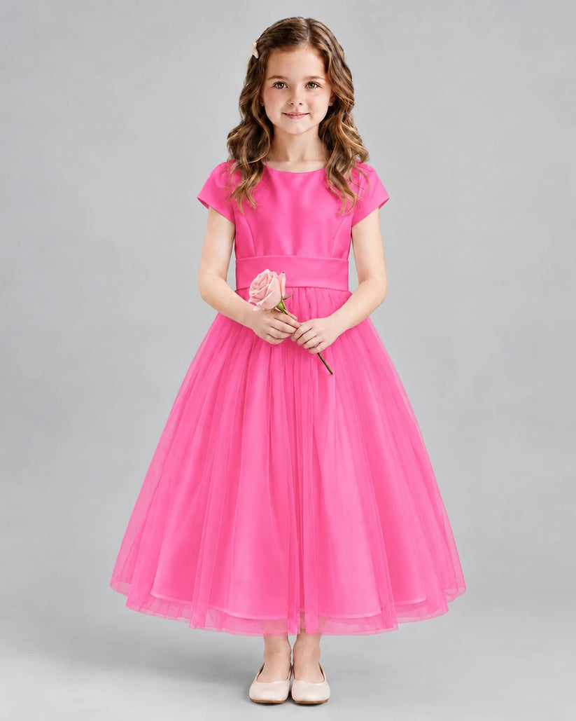 Hot Pink A-line Flower Girl Dresses Front