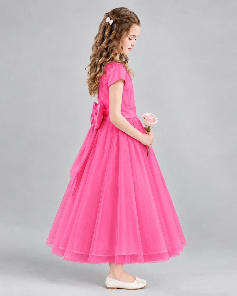 Hot Pink A-line Flower Girl Dresses Side