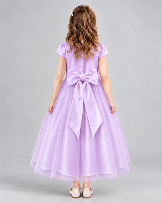 Lilac A-line Flower Girl Dresses Back