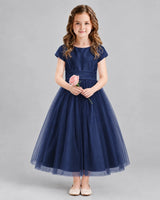 Navy Blue A-line Flower Girl Dresses Front
