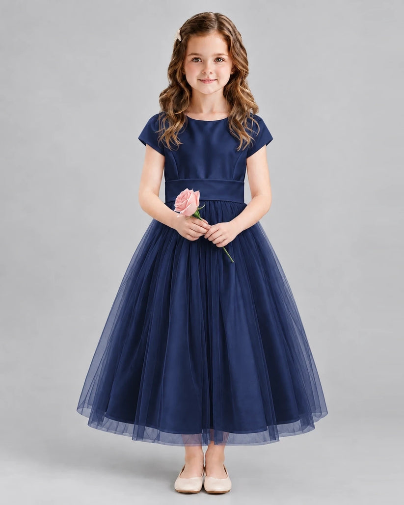 Navy Blue A-line Flower Girl Dresses Front