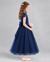 Navy Blue A-line Flower Girl Dresses Side