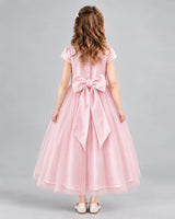 Pink A-line Flower Girl Dresses Back