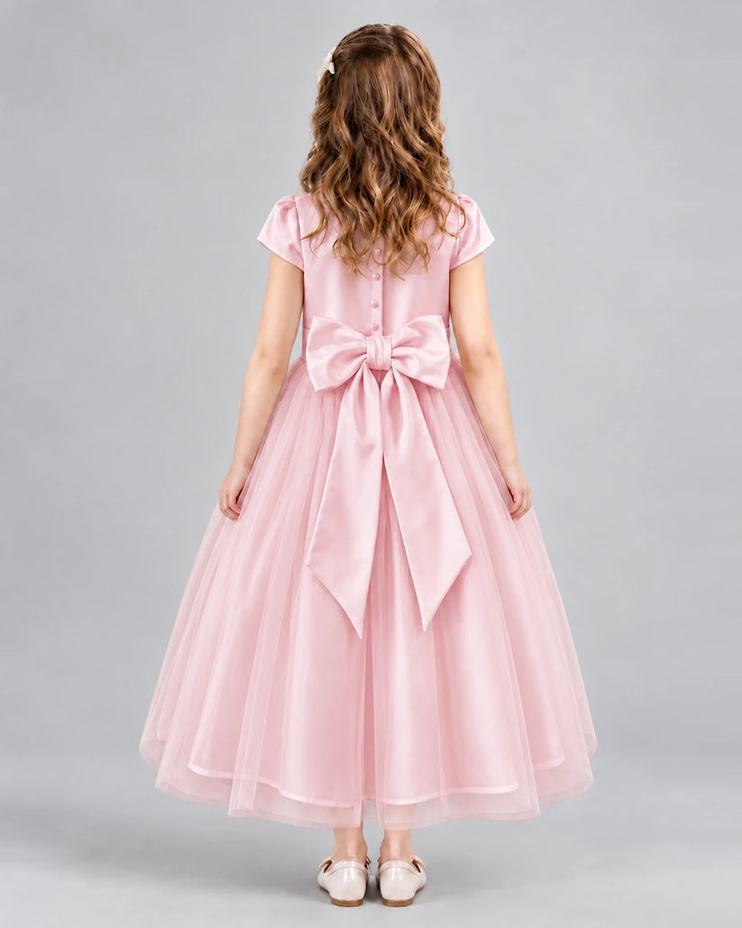 Pink A-line Flower Girl Dresses Back