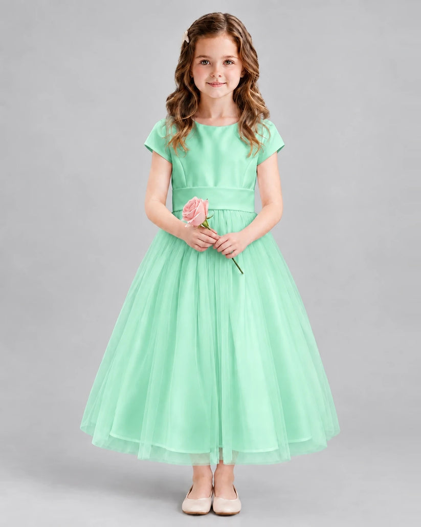 Turquoise A-line Flower Girl Dresses Front