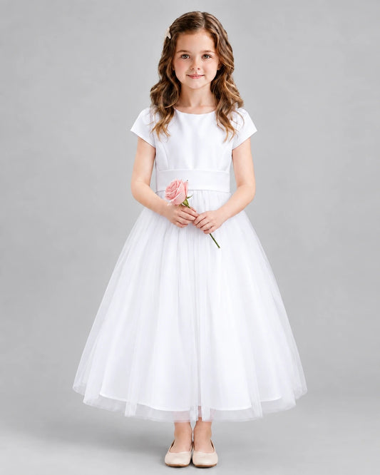 White A-line Flower Girl Dresses Front