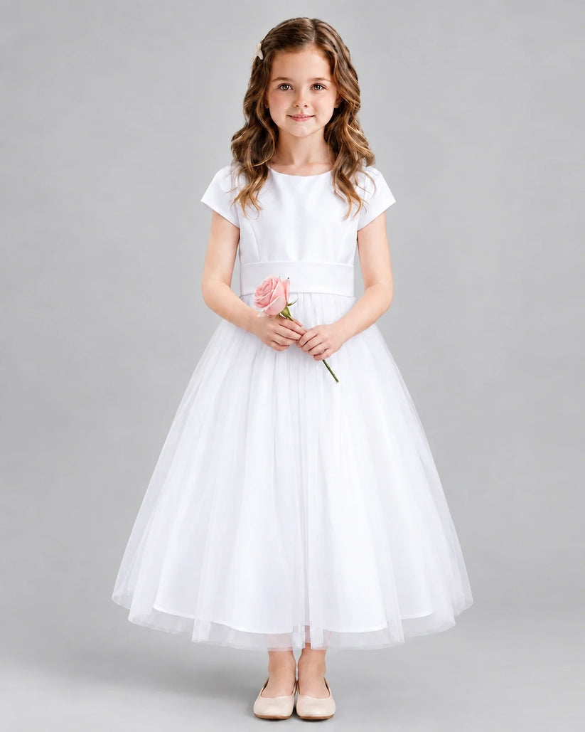 White A-line Flower Girl Dresses Front