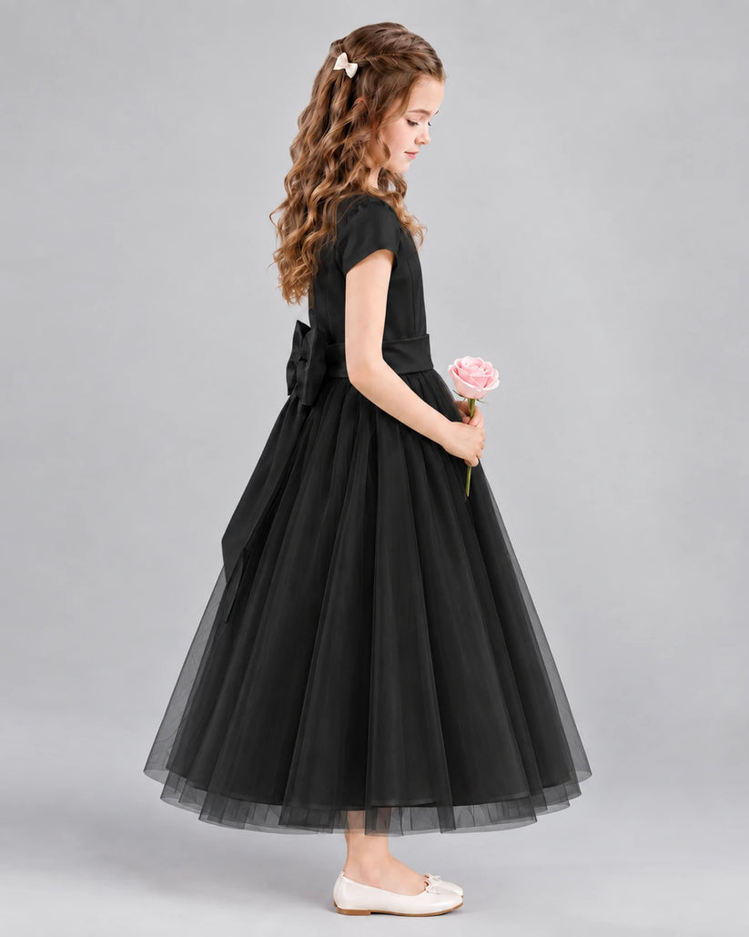 Black A-line Flower Girl Dresses Side