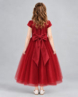 Burgundy A-line Flower Girl Dresses Back