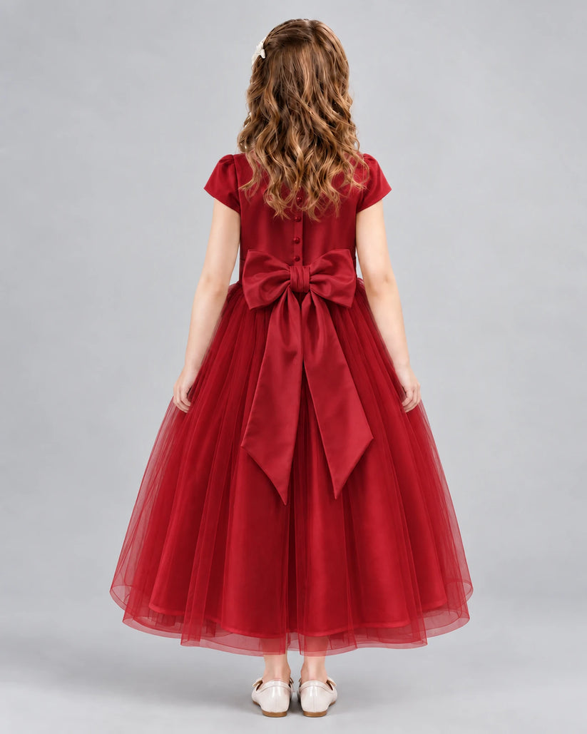 Burgundy A-line Flower Girl Dresses Back