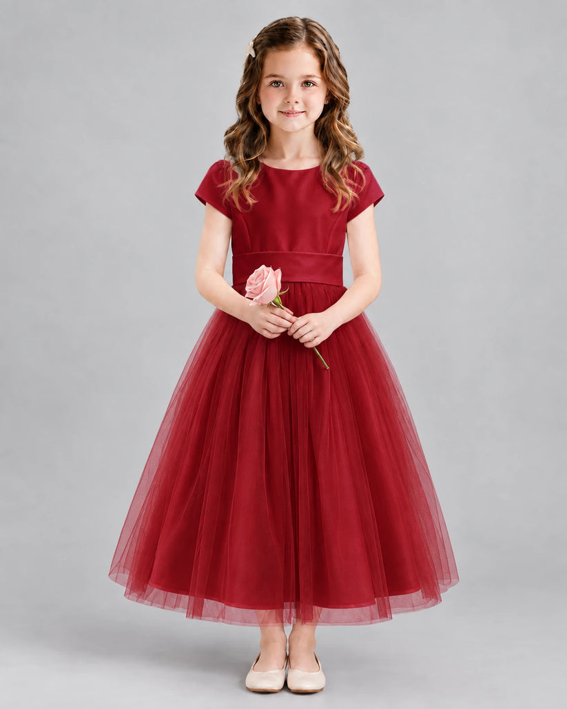Burgundy A-line Flower Girl Dresses Front