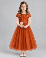 Burnt Orange A-line Flower Girl Dresses Front
