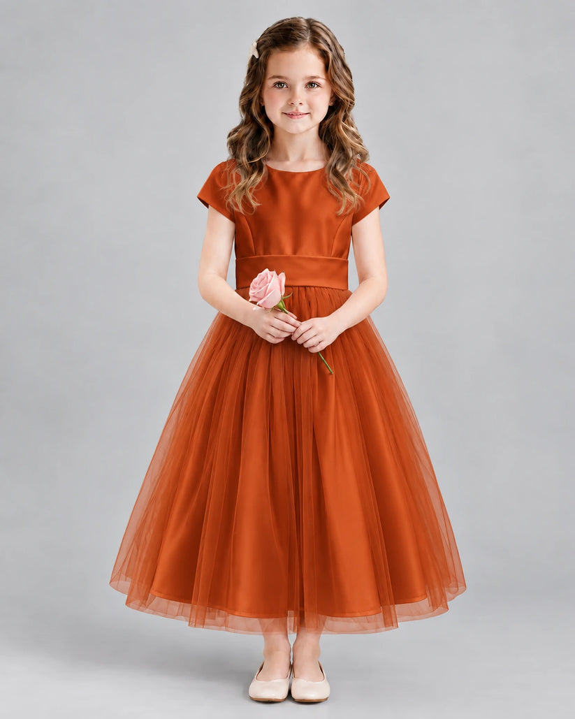 Burnt Orange A-line Flower Girl Dresses Front