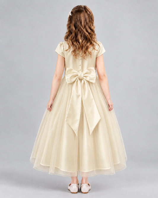 Champagne A-line Flower Girl Dresses Back