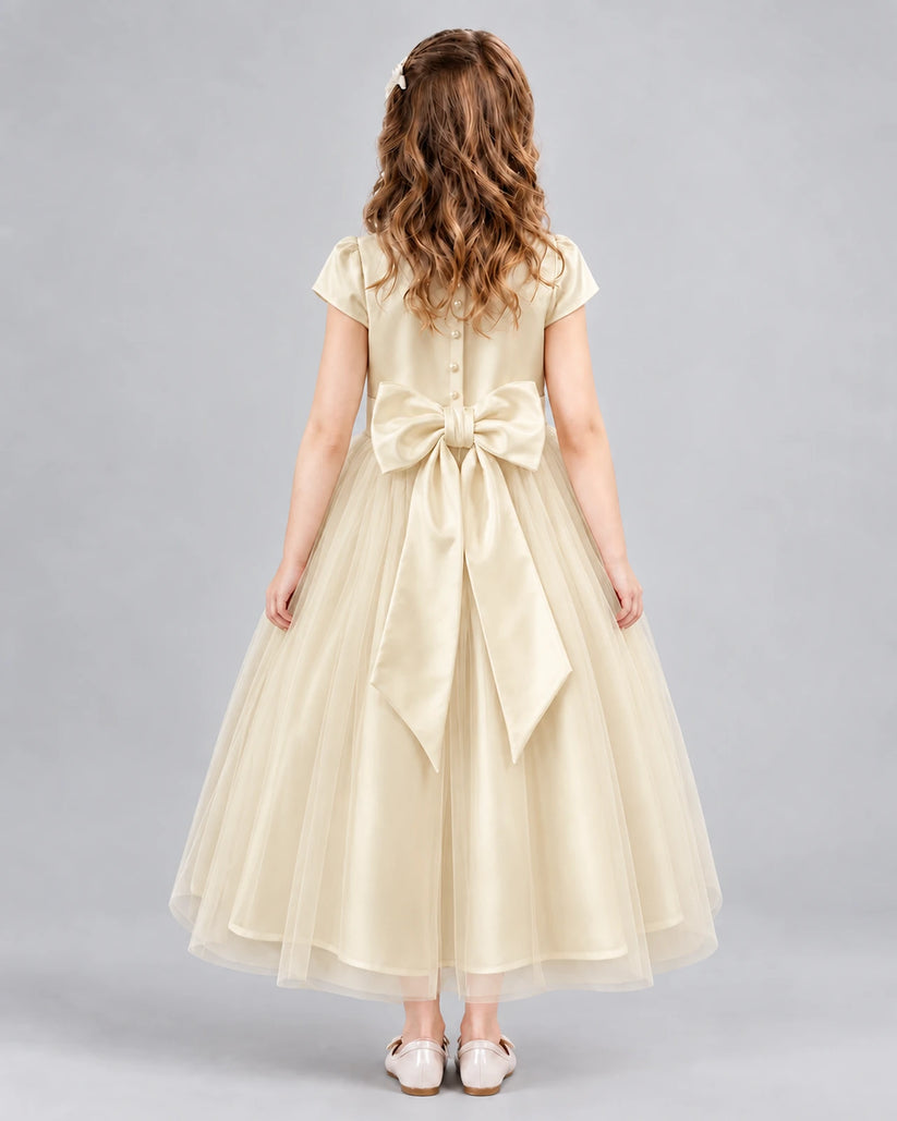 Champagne A-line Flower Girl Dresses Back
