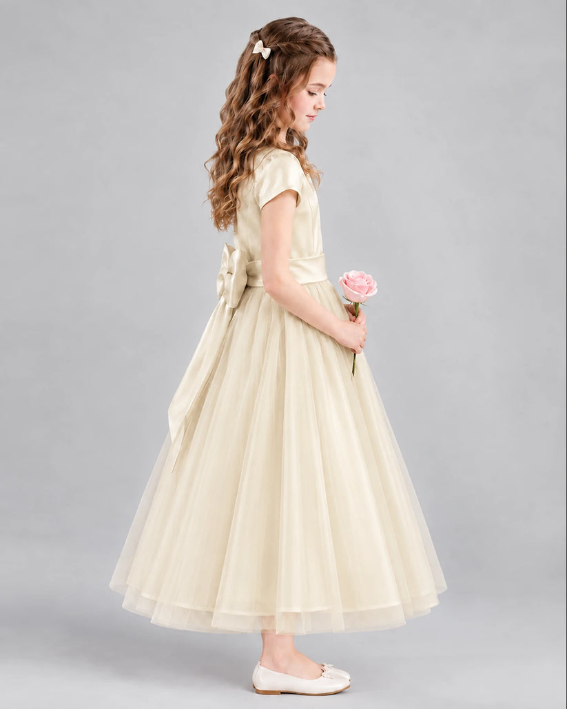 Champagne A-line Flower Girl Dresses Side