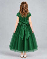 Dark Green A-line Flower Girl Dresses Back