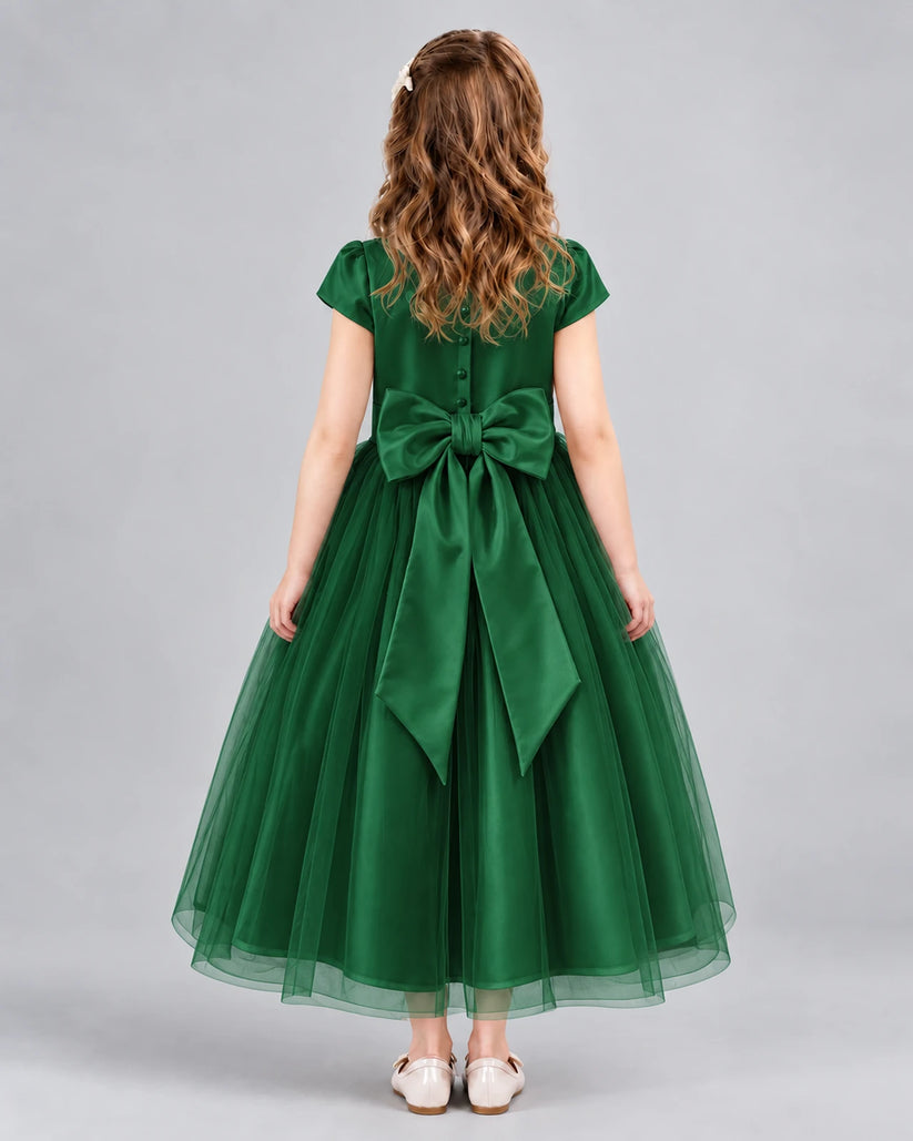 Dark Green A-line Flower Girl Dresses Back