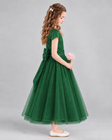 Dark Green A-line Flower Girl Dresses Side