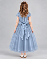 Dusty Blue A-line Flower Girl Dresses Back