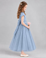 Dusty Blue A-line Flower Girl Dresses Side