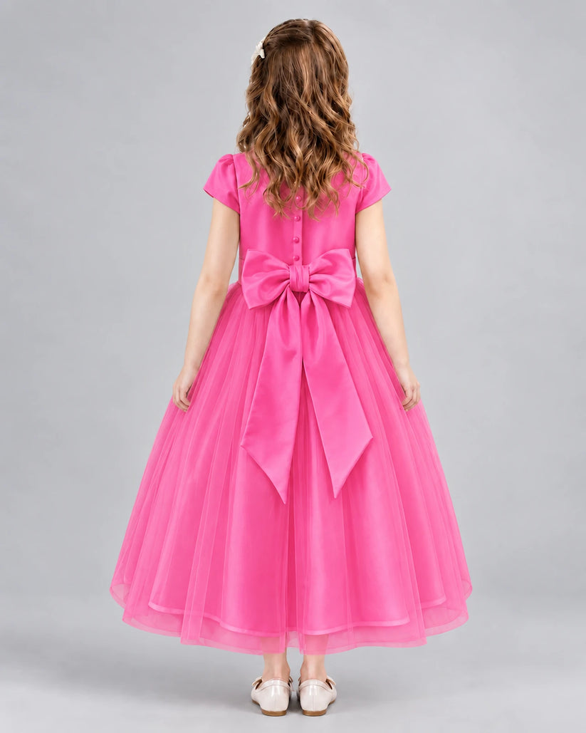 Hot Pink A-line Flower Girl Dresses Back