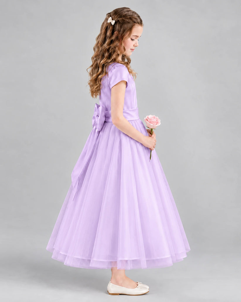 Lilac A-line Flower Girl Dresses Side