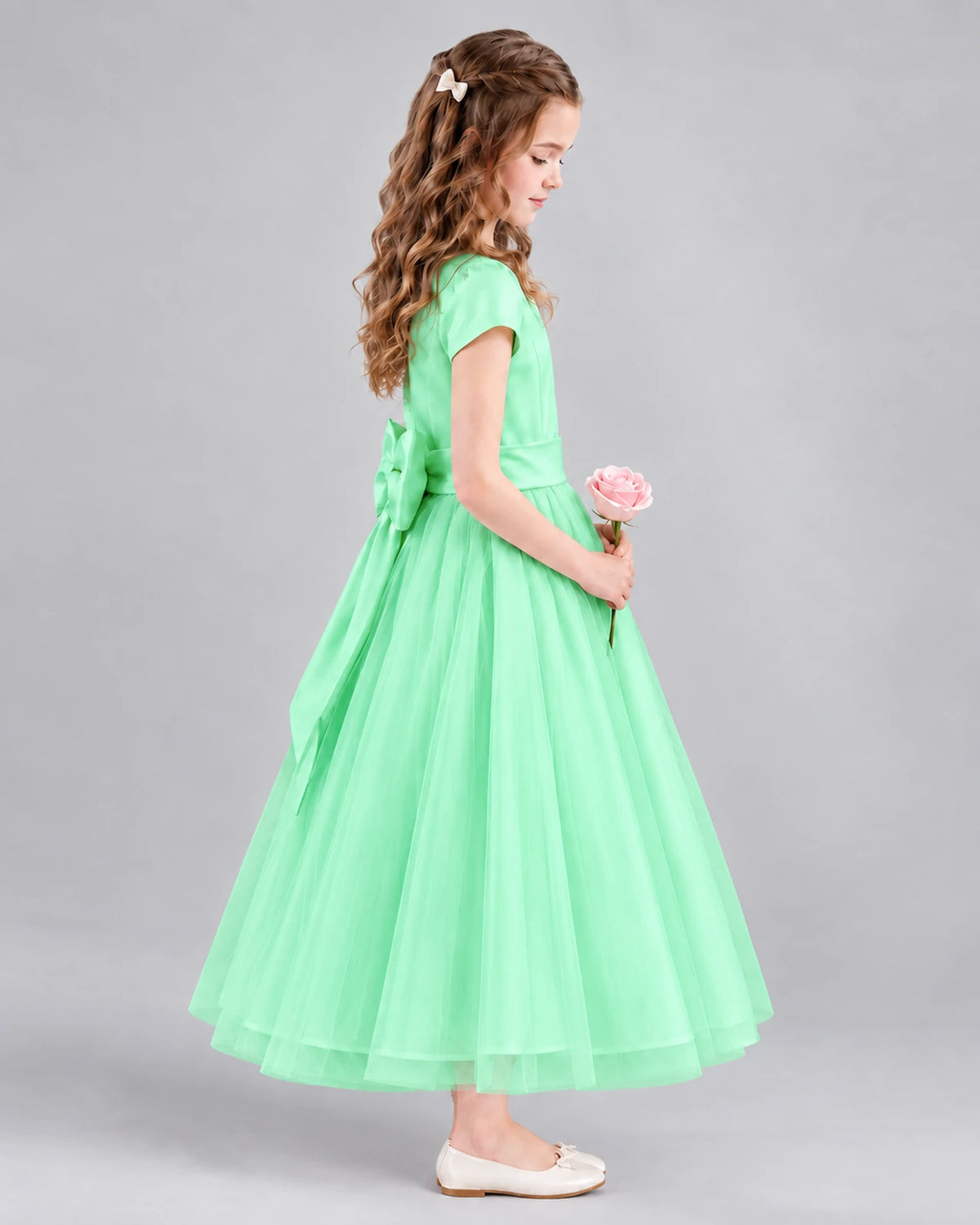 Mint Green A-line Flower Girl Dresses Side
