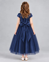Navy Blue A-line Flower Girl Dresses Back