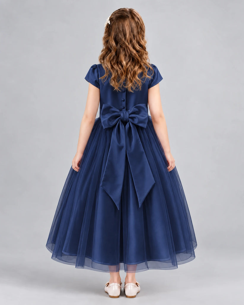 Navy Blue A-line Flower Girl Dresses Back