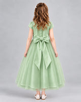 Sage Green A-line Flower Girl Dresses Back