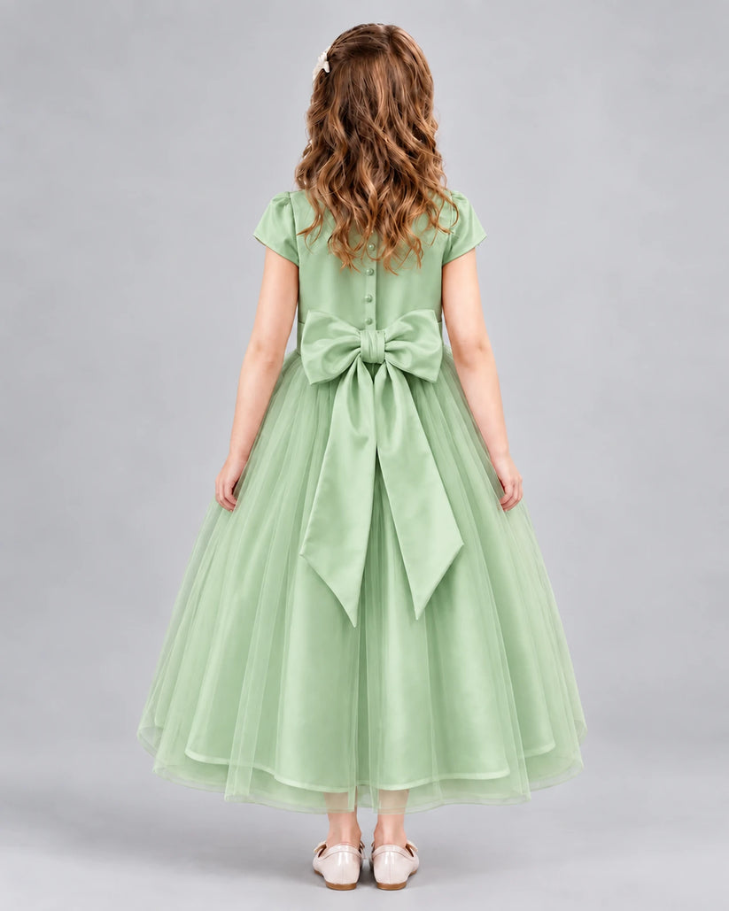 Sage Green A-line Flower Girl Dresses Back