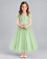Sage Green A-line Flower Girl Dresses Front