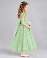 Sage Green A-line Flower Girl Dresses Side