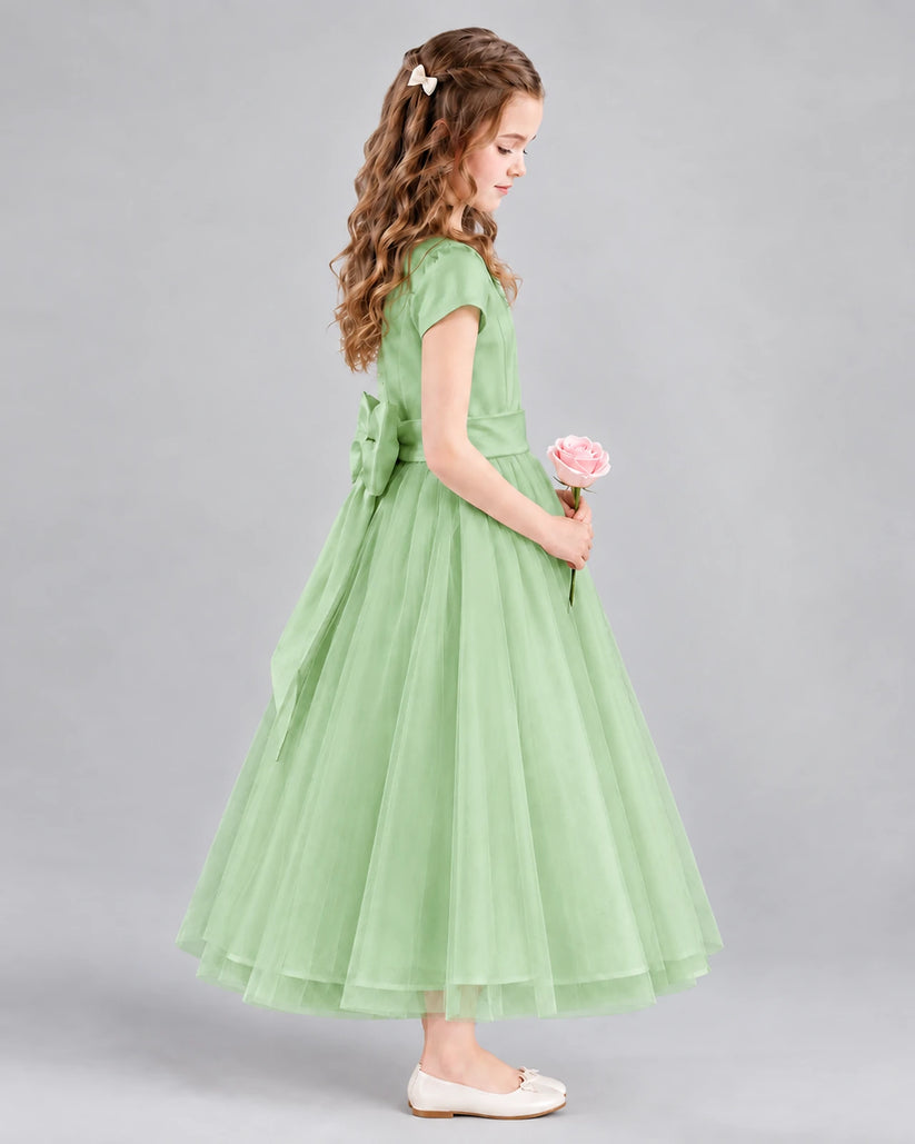 Sage Green A-line Flower Girl Dresses Side