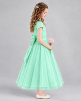 Turquoise A-line Flower Girl Dresses Side