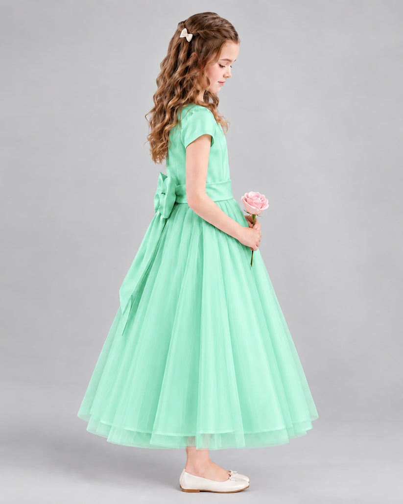 Turquoise A-line Flower Girl Dresses Side