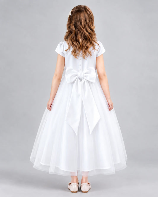 White A-line Flower Girl Dresses Back