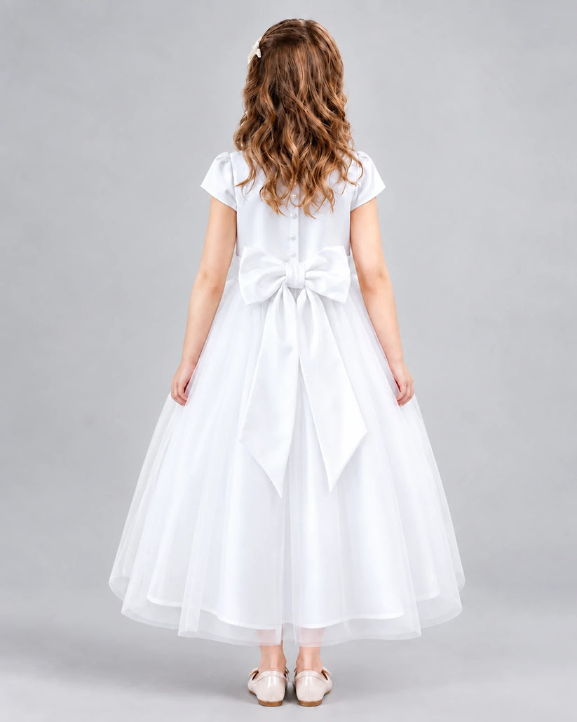 White A-line Flower Girl Dresses Back